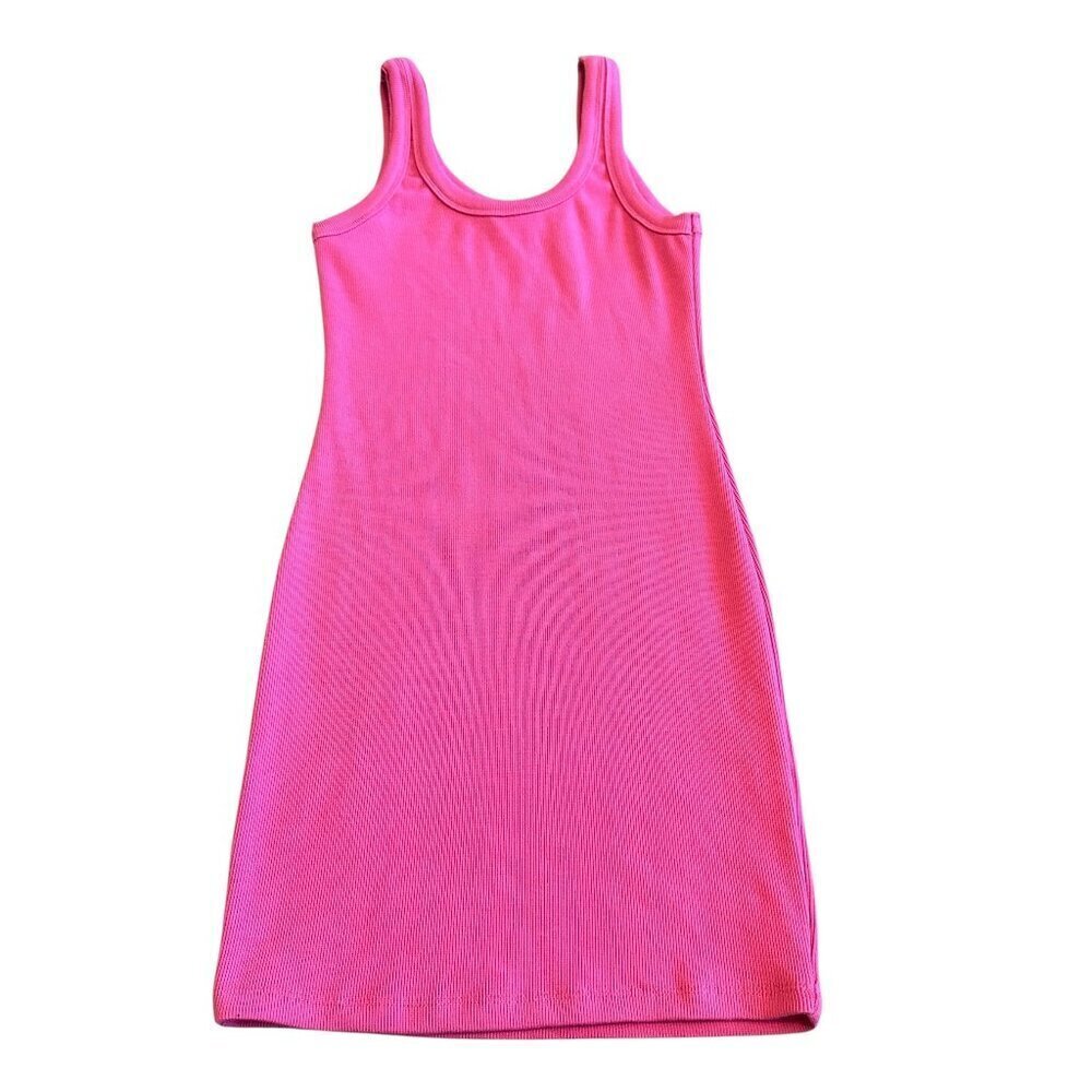 Signature 8 Bright Pink Bodycon Dress Tank Top Stretch Ribbed Size Small Women's